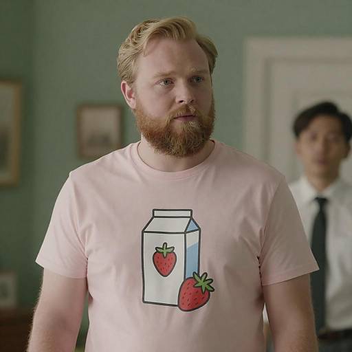 Blonde Man in Pink Strawberry Milk T-Shirt