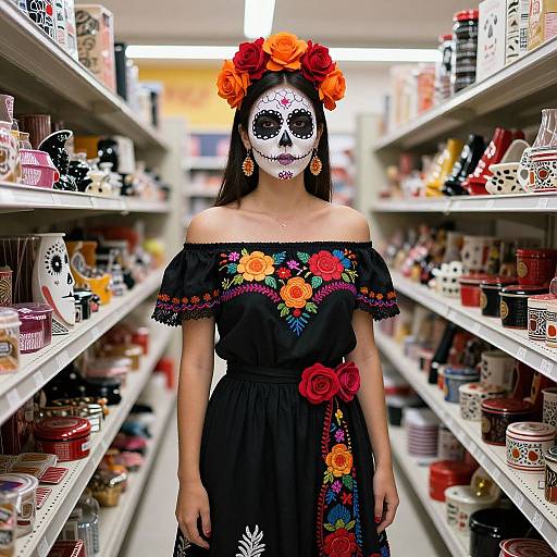 Day of the Dead Woman in Store Aisle