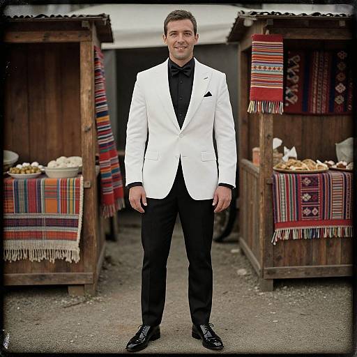 Stylish Man in Rustic Market Setting