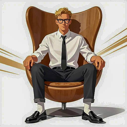 Man Sitting in Wooden Egg Chair