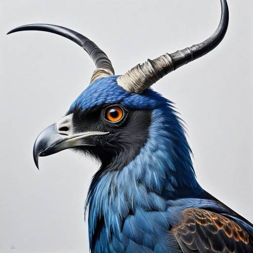 Realistic Bird with Blue Feathers and Horn