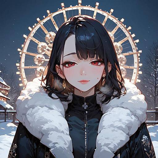 Anime Girl in Winter by Ferris Wheel
