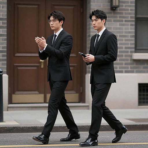Serious Men in Suits on City Street