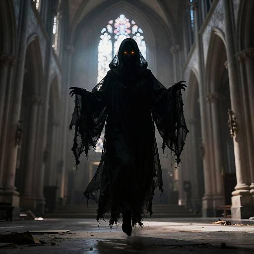 Ghostly Wraith in Crumbling Cathedral