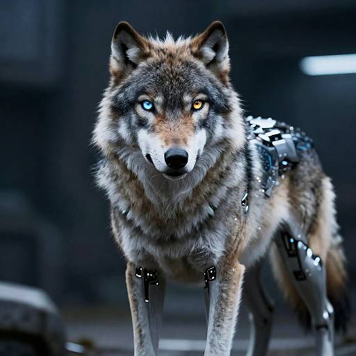Cybernetic Arctic Wolf with Realistic Fur