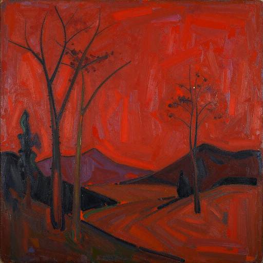 Abstract Expressionist Landscape in Crimson