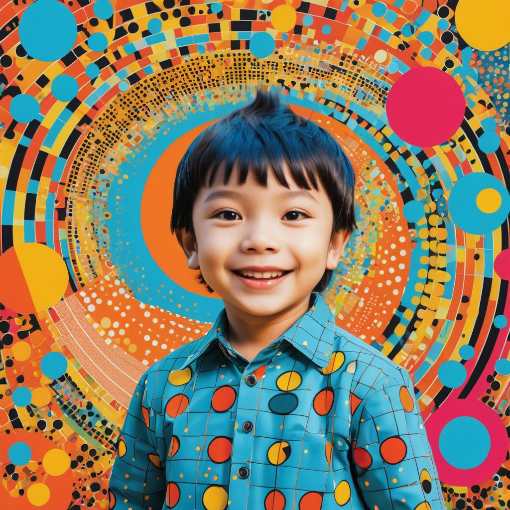 Joyful Boy in Vibrant Geometric Art