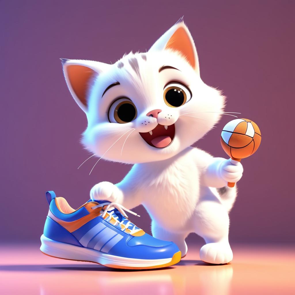 Happy Cat with Sports Shoe in 3D