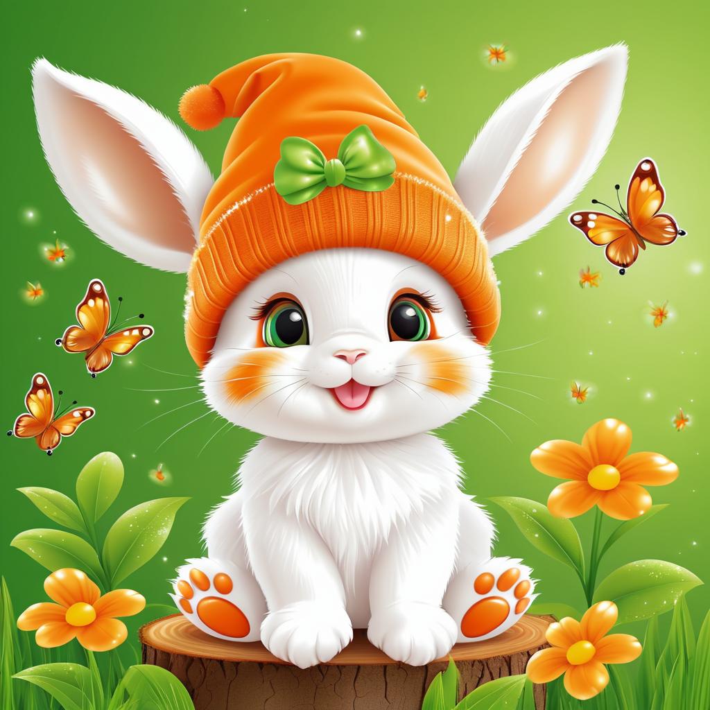 Cute Retro Baby Rabbit with Butterflies