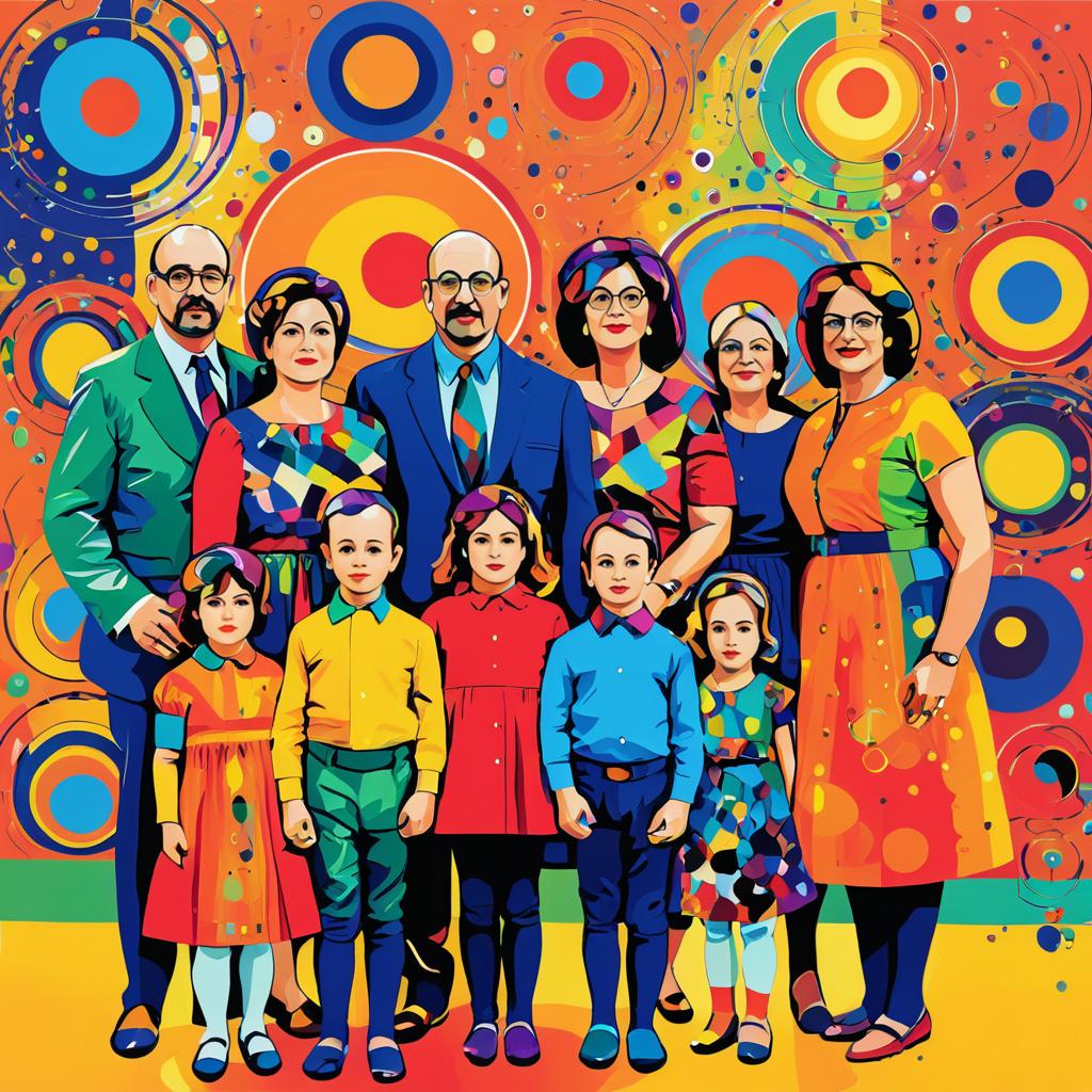 Vibrant Family Portrait with Abstract Influence