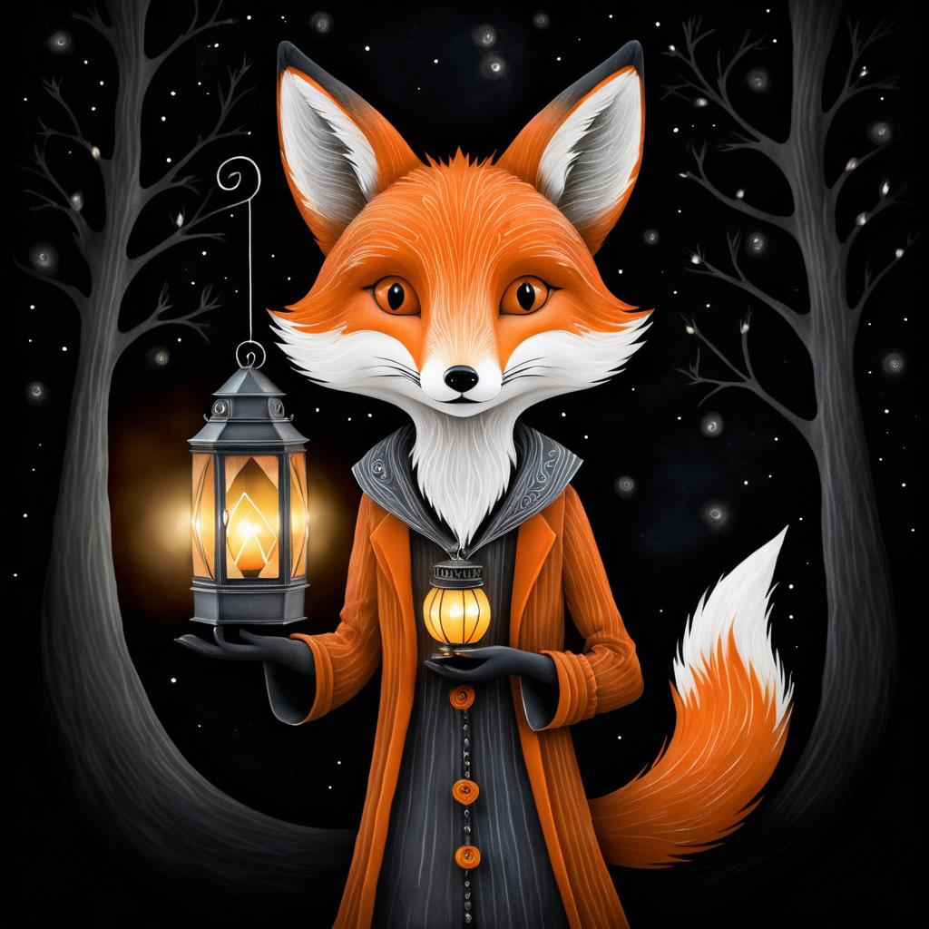 Whimsical Fox with Lantern Artwork