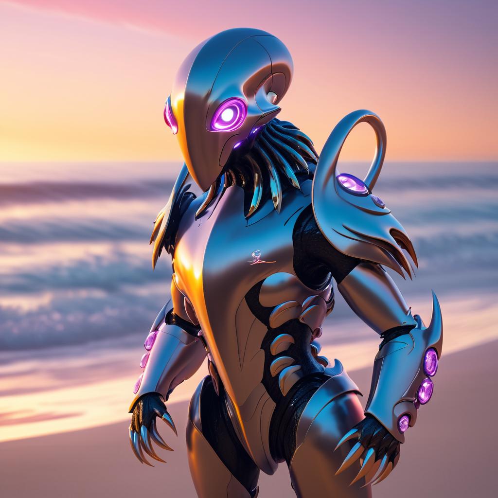 Cinematic Humanoid Octopus at Sunset