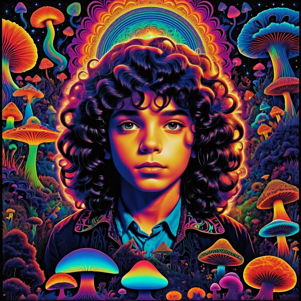 Vibrant Psychedelic Boy and Cat Poster