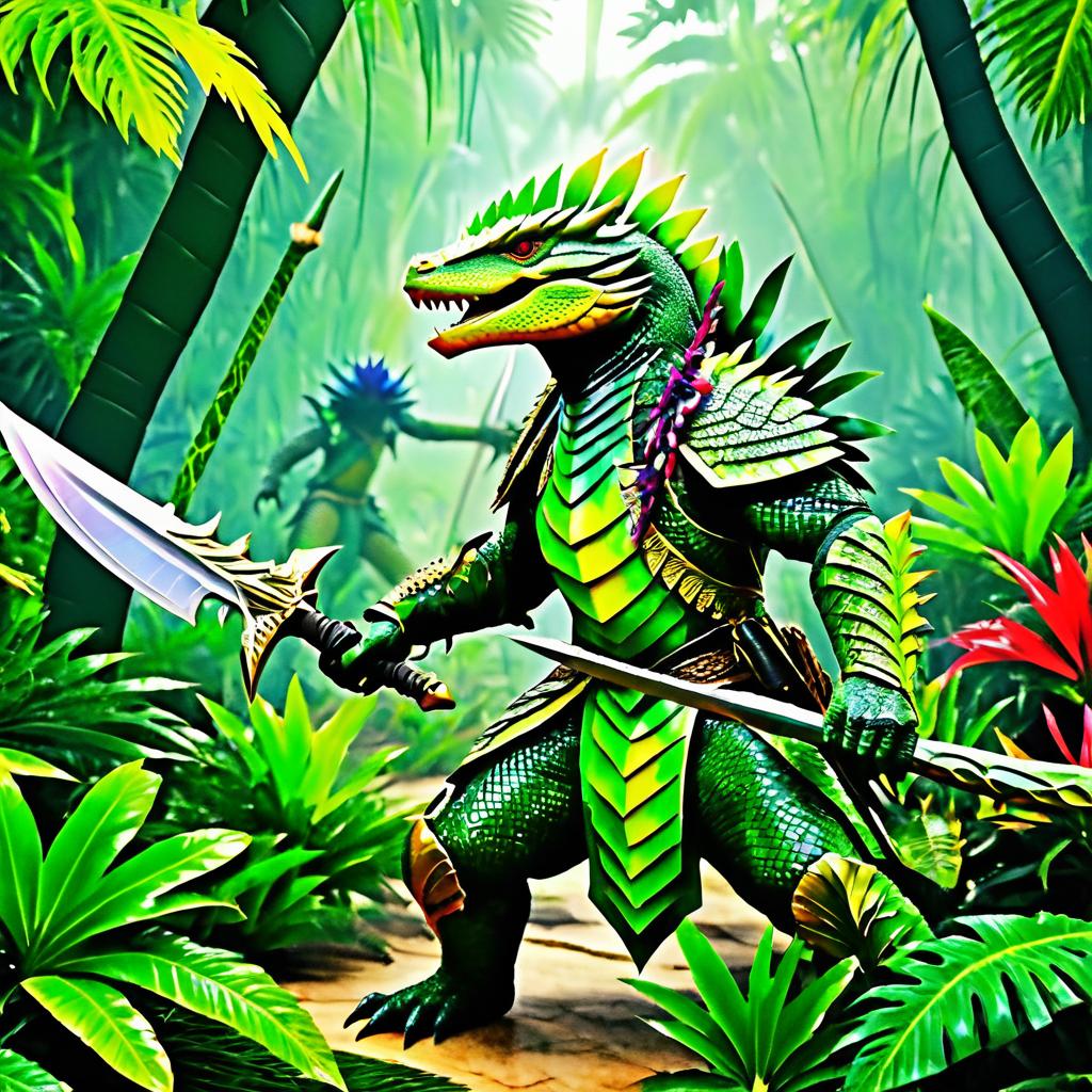 Fierce Warlord in Vibrant Jungle Chaos