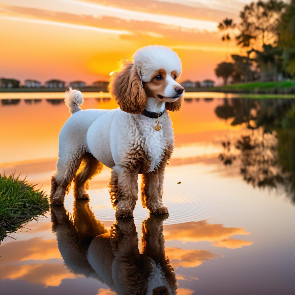 Elegant Poodle at Lakeside Sunset