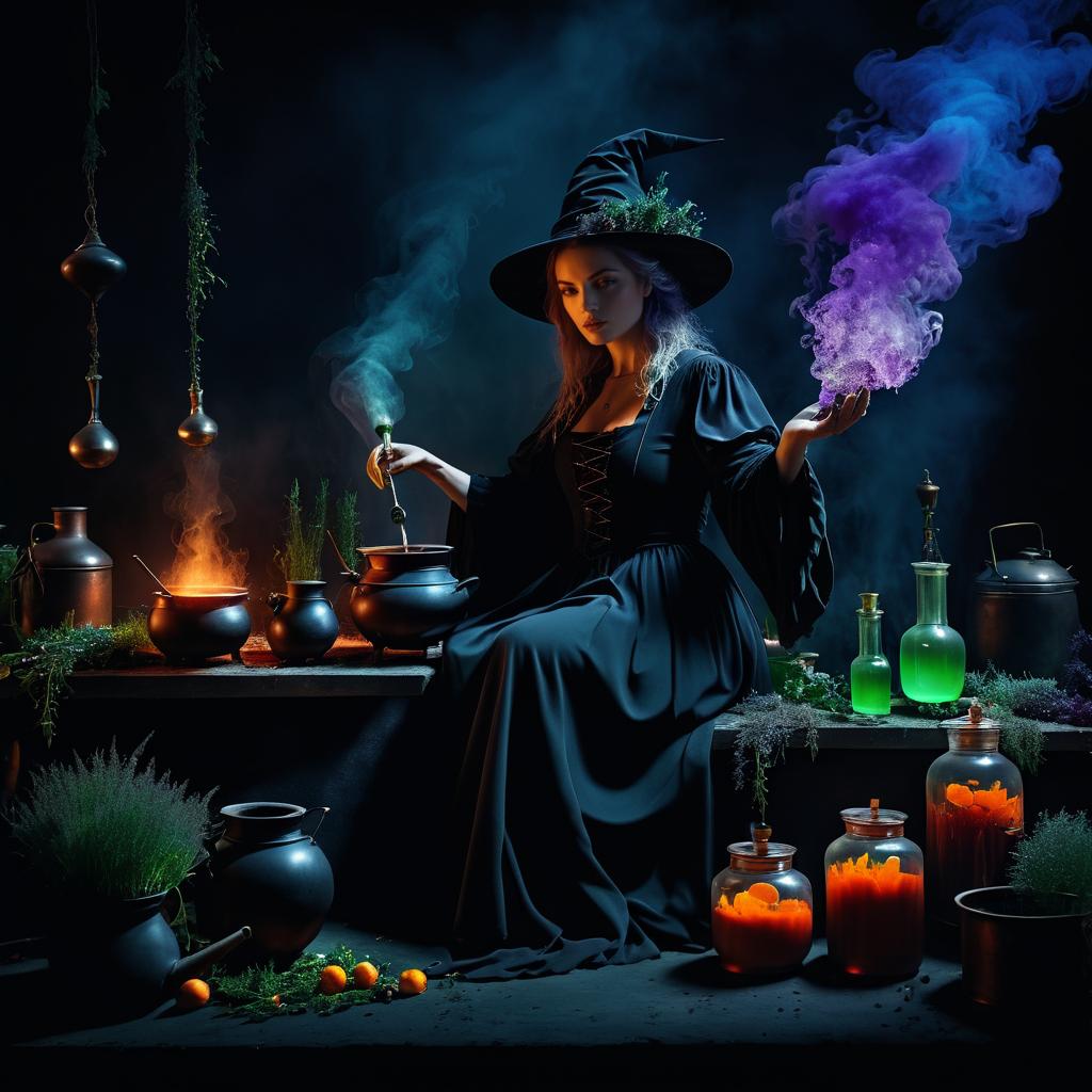 Enchanting Witch Brewing a Potion