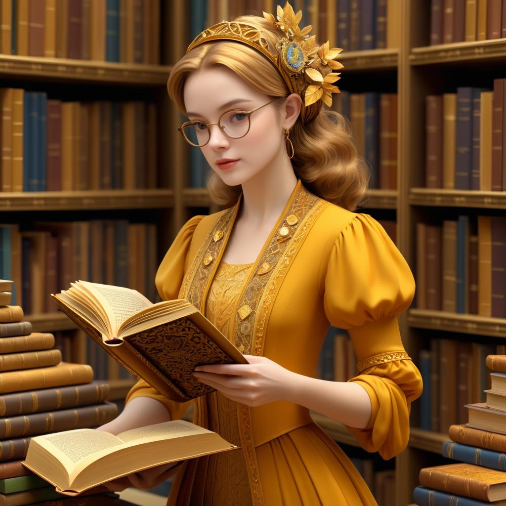 Enchanted Librarian with Magical Books