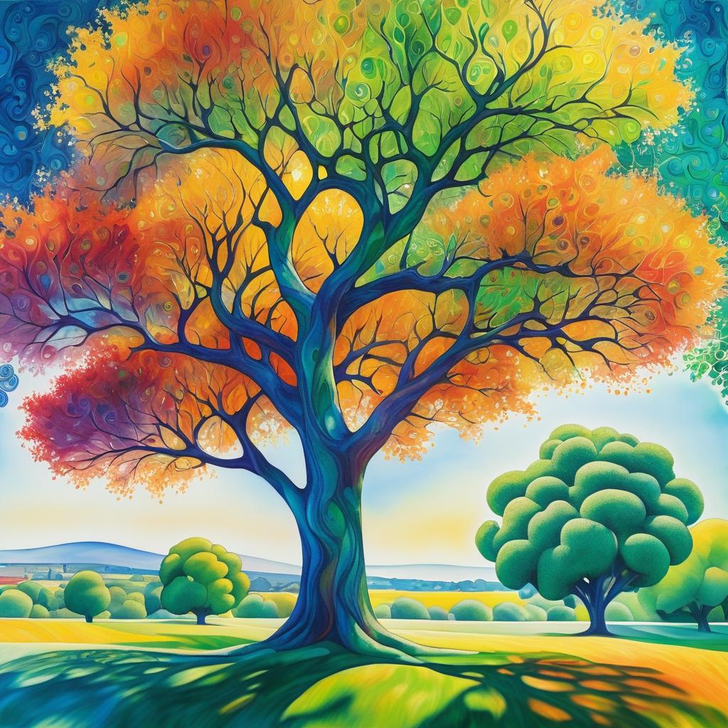 Vibrant Neo-Impressionist Tree Artwork