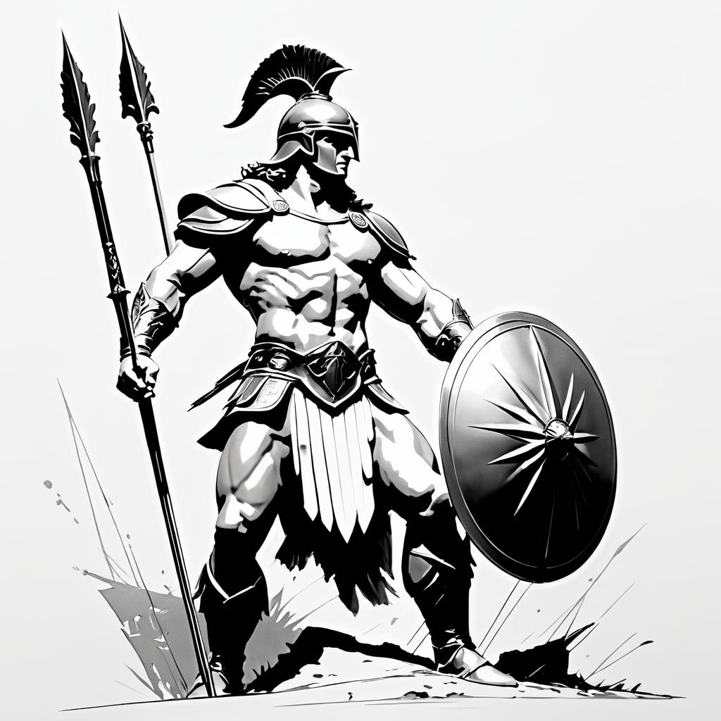 Achilles in Epic Pencil Art Style