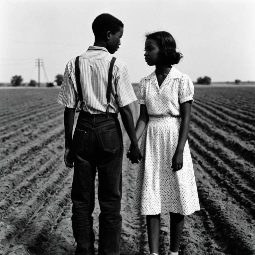 Depression Era Teenage Couple Holding Hands in Field