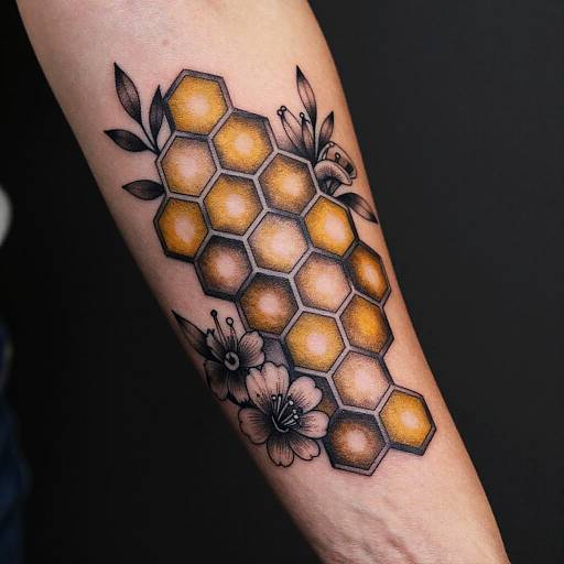 Intricate Honeycomb Floral Forearm Tattoo