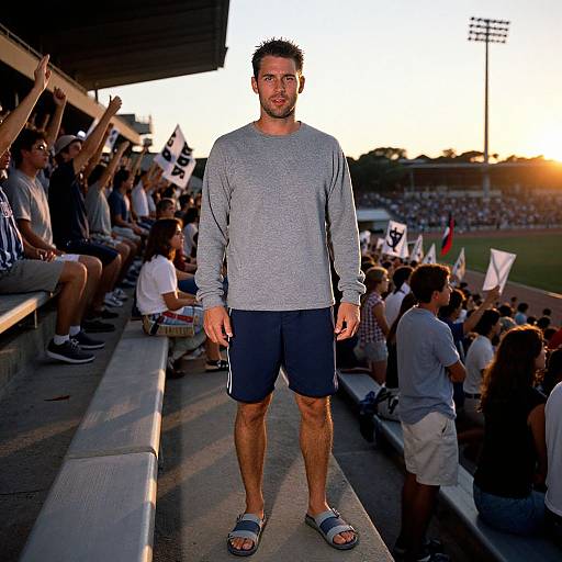 Man Enjoying Sunset at Open-Air Stadium