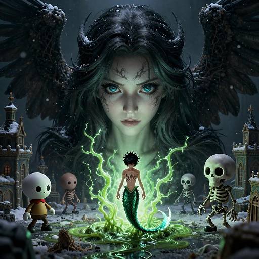 Dark Magic Mermaid with Skeletons in Gothic Fantasy
