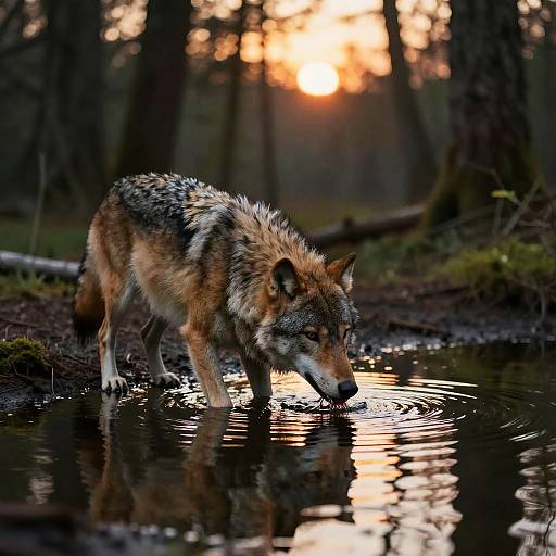 Lone Wolf at Twilight Pond