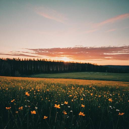 Sunset Over Flower Meadow