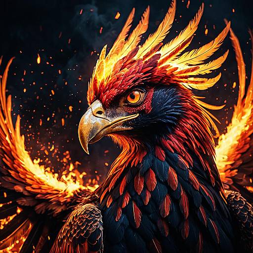 Fiery Phoenix Portrait with Glowing Embers
