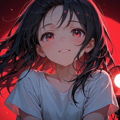 Happy Girl with Floating Hair Portrait