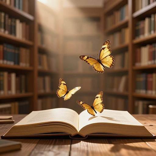 Golden Butterflies Above Open Book