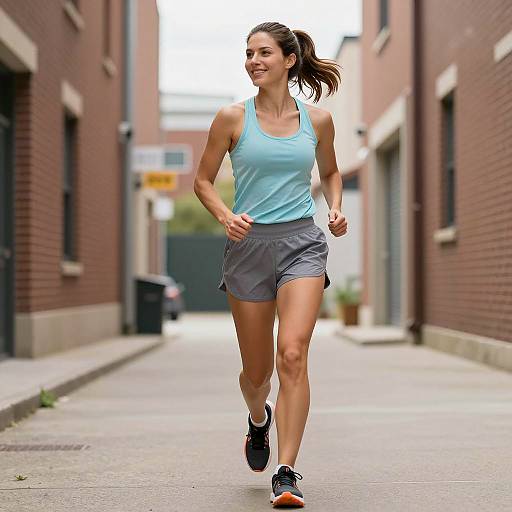 Woman Jogging in Urban Alley