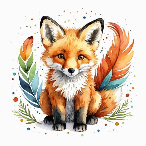 Whimsical Watercolor Fox Cub Illustration