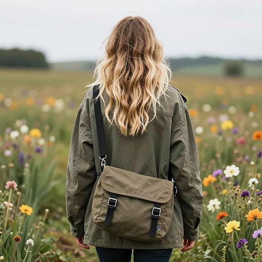 Ash Blonde Girl in Floral Field