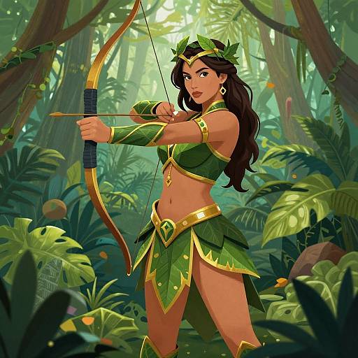Fantasy Archer Woman in Lush Jungle