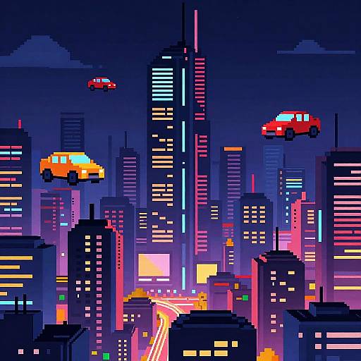 Futuristic Cyberpunk City Pixel Art