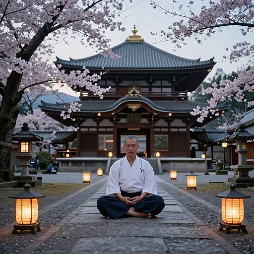 Hokuro Ryuuseigun Meditating in Cherry Blossom Temple