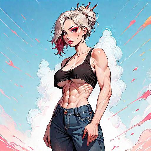 Muscular Demon Woman Showcasing Strength