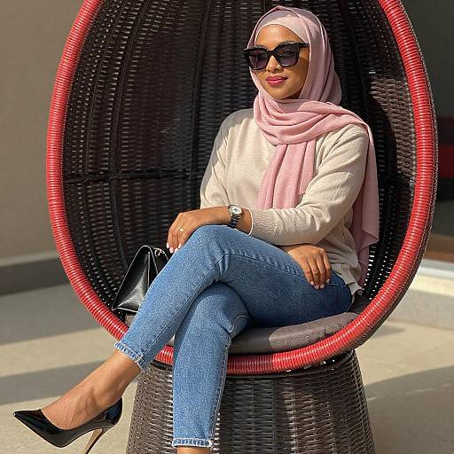 Stylish Woman in Pink Hijab Sitting
