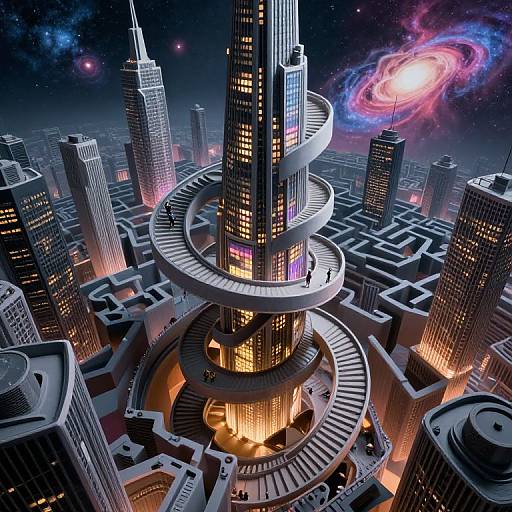 Escher-Inspired Gravity-Defying Cityscape