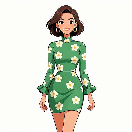 Retro Woman in Floral Mini Dress