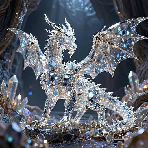 Glowing Crystal Dragon in Cavern