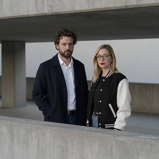 Serious Man and Woman Under Concrete Overhang