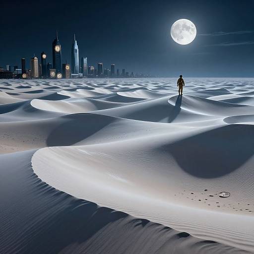 Surreal Moonlit Desert with Fluid Clocks