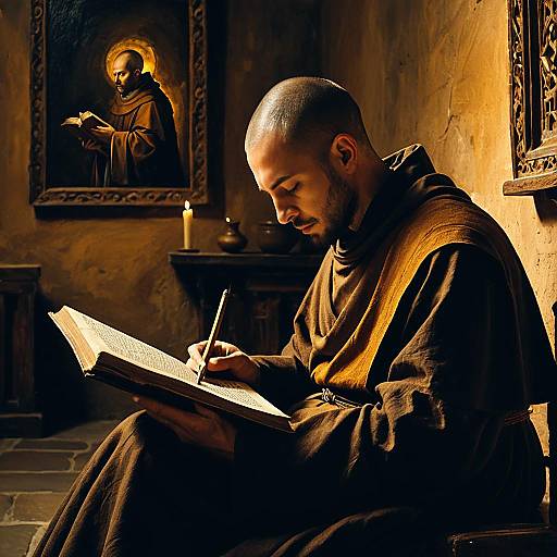 Medieval Monk Reading in a Monastery
