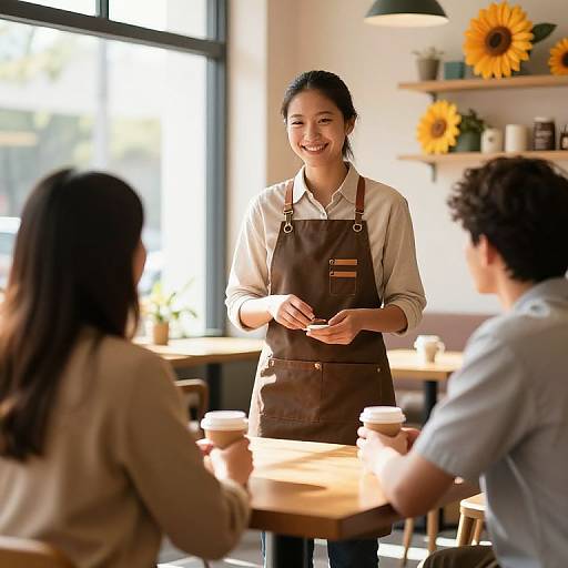 Cheerful Waitstaff in Trendy Coffee Shop