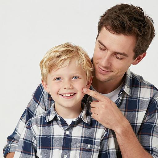 Father and Son in Matching Plaid Shirts