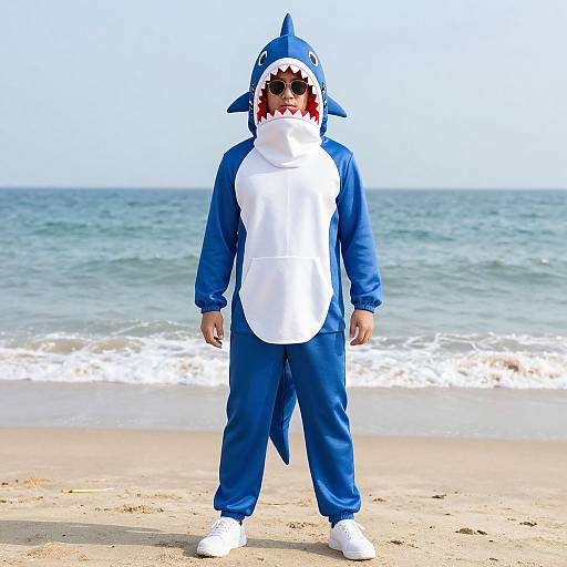 Man in Sharkboy Hoodie on Beach