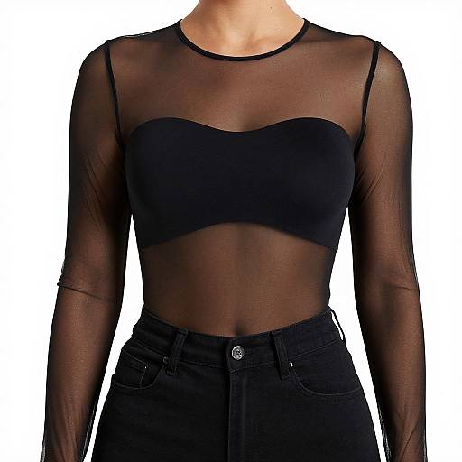 Contemporary Streetwear Woman in Black Mesh
